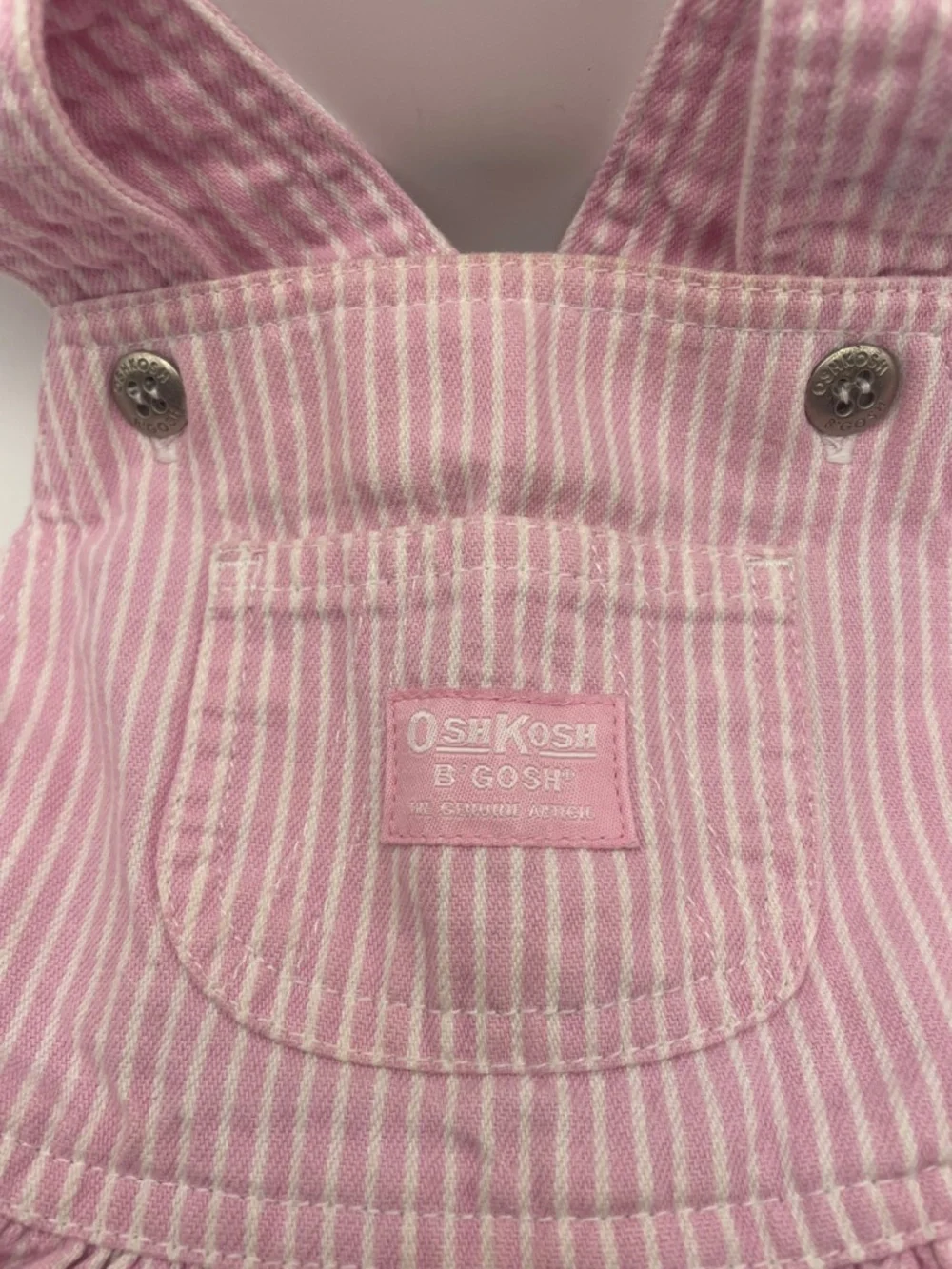 OshKosh B'gosh Pink & White Striped Overall Dress 9 months